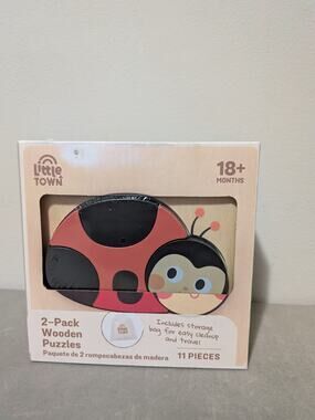 Little Town Lady Bug & Bee Wooden Puzzles New in Box 18 month+ baby learning toy